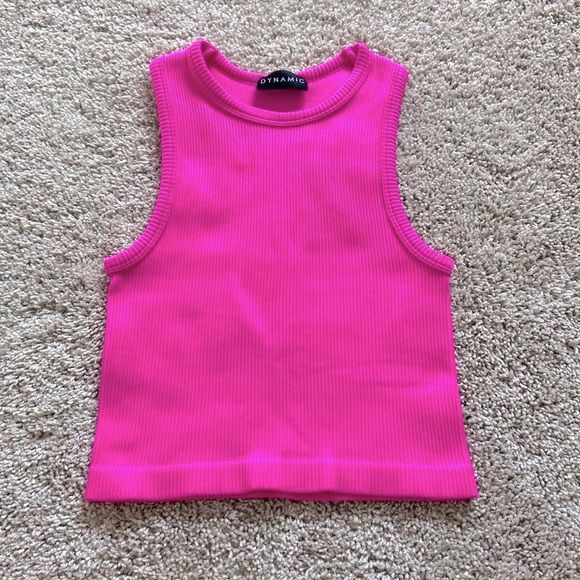 Dynamic • Hot Pink High Neck Ribbed Seamless Crop Tank - Picture 1 of 10